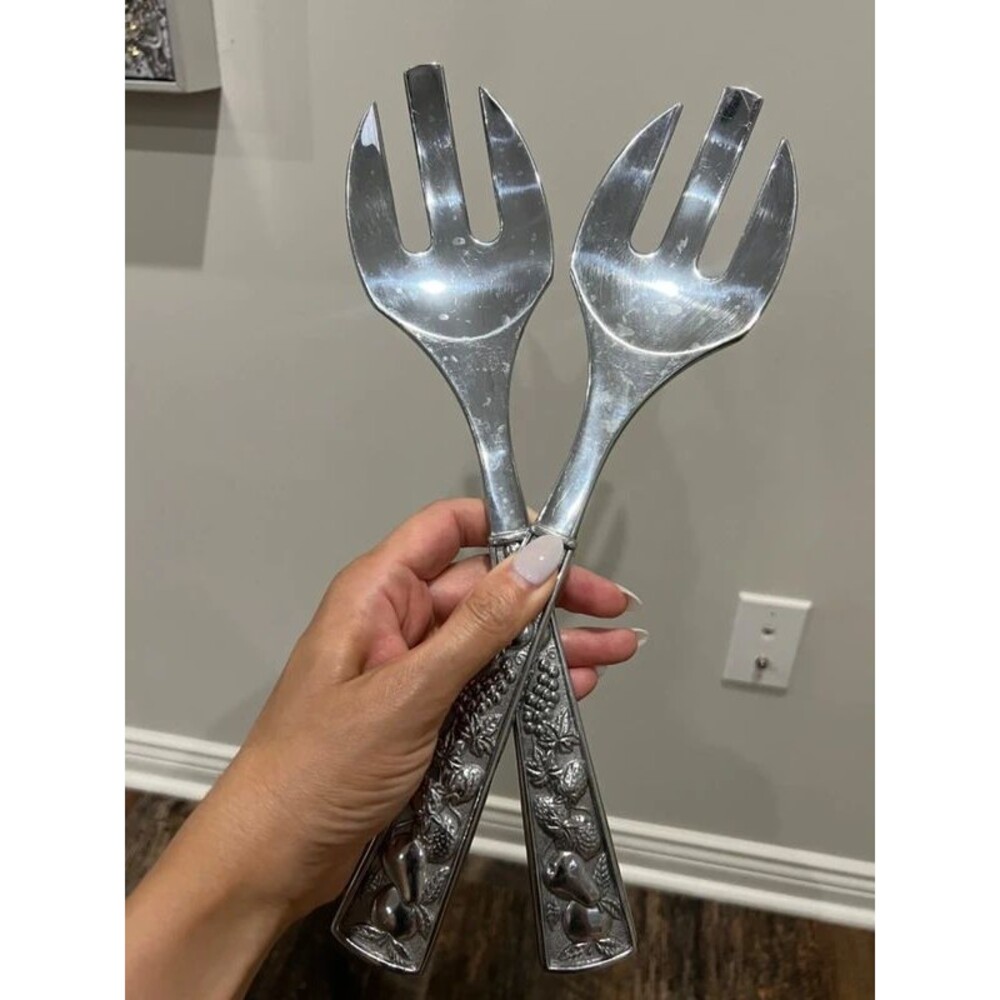 Vintage Lenox Fruit Weave Metal Serving Forks 2 Pc Set 3-Tine Fruit Handle